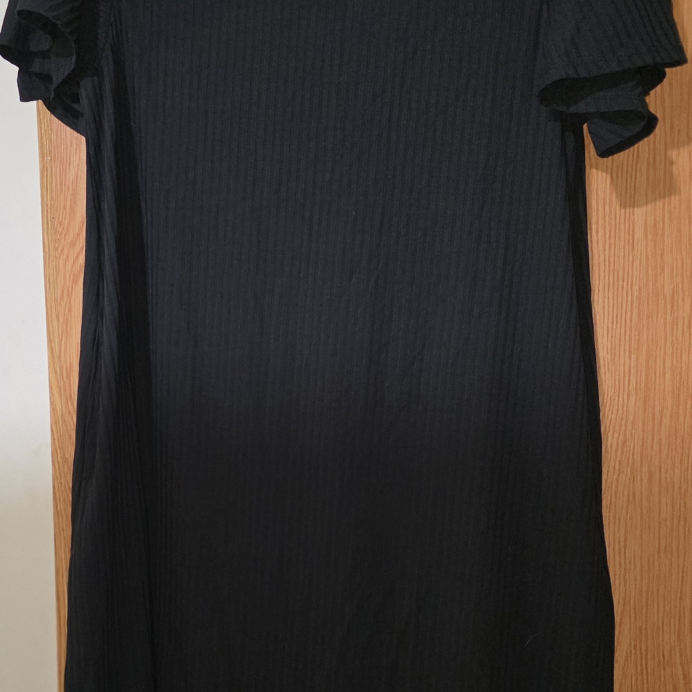 LuLaRoe Black Ribbed Short-Sleeve Midi Dress with Ruffle Sleeves